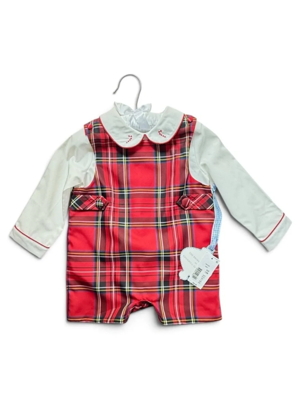 Edgehill Collection Candy Cane Shortall Set Kids Red Plaid Size 18M NWT